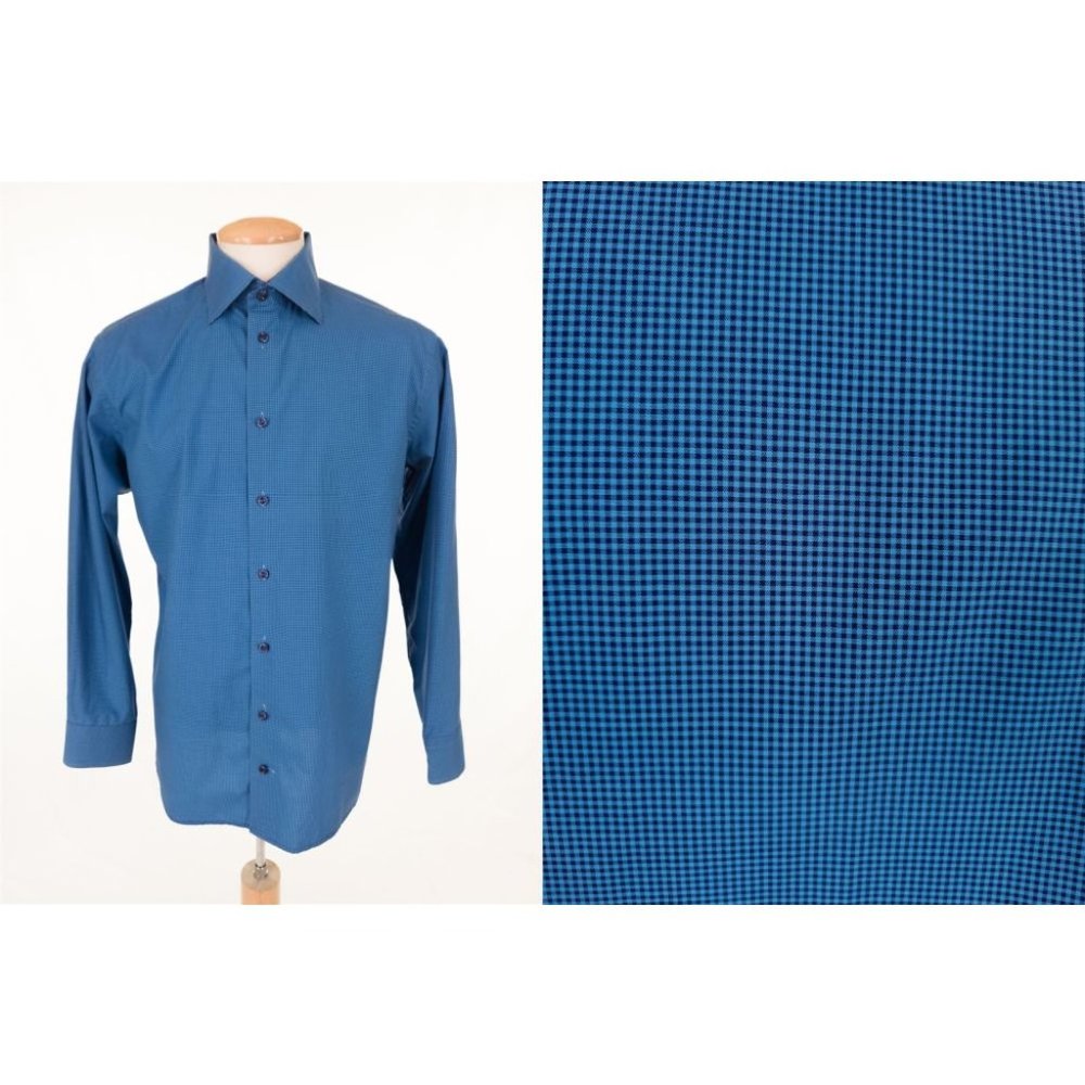 Eton Men's Blue Micro-Check Dress Shirt